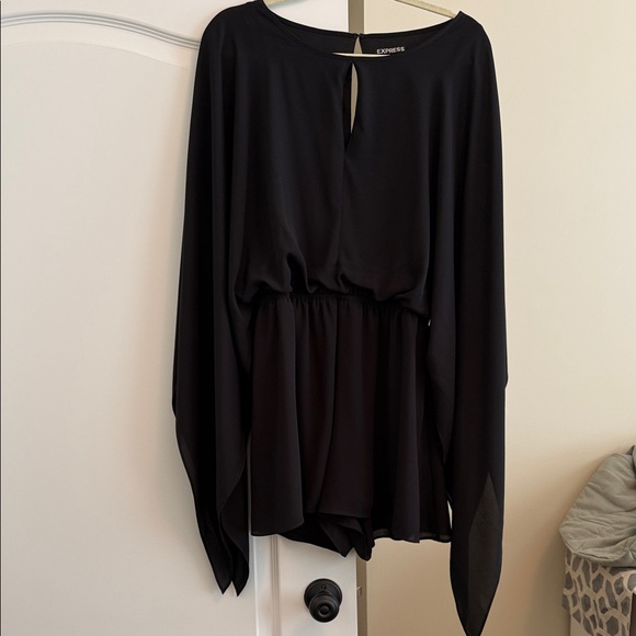 Express Tops - Express Black Keyhole Peplum Long-Sleeve romper
